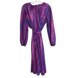 Women’s M Vintage Three R’s 80s Abstract Maxi Dress Purple Pink Cottagecore